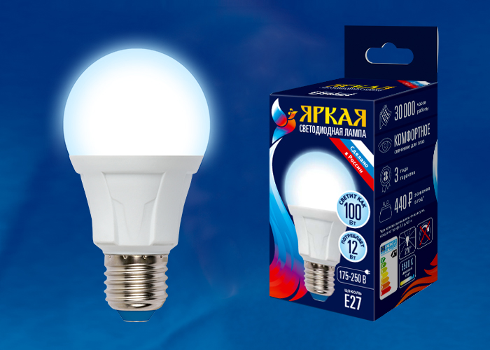 LED-A60 12W/DW/E27/FR PLP01WH Лампа светодиодная. Форма «А», матовая. Серия Яркая. Дневной свет (650 LED-A60 12W/DW/E27/FR PLP01WH Лампа светодиодная. Форма «А», матовая. Серия Яркая. Дневной свет (650
