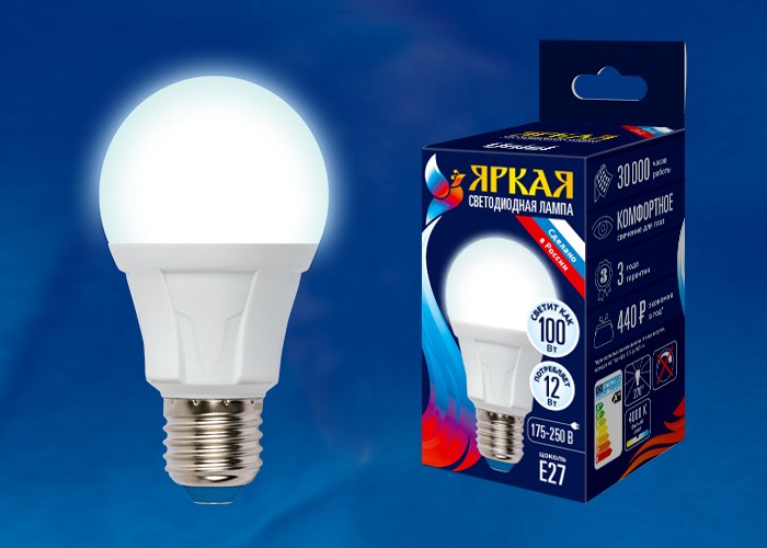 LED-A60 12W/NW/E27/FR PLP01WH Лампа светодиодная. Форма «А», матовая. Серия Яркая. Белый свет (4000K LED-A60 12W/NW/E27/FR PLP01WH Лампа светодиодная. Форма «А», матовая. Серия Яркая. Белый свет (4000K